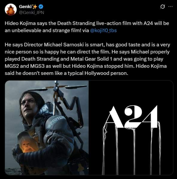 
                Режиссер экранизации Death Stranding решил устроить себе марафон игр Кодзимы. Но сам Кодзима его остановил
            