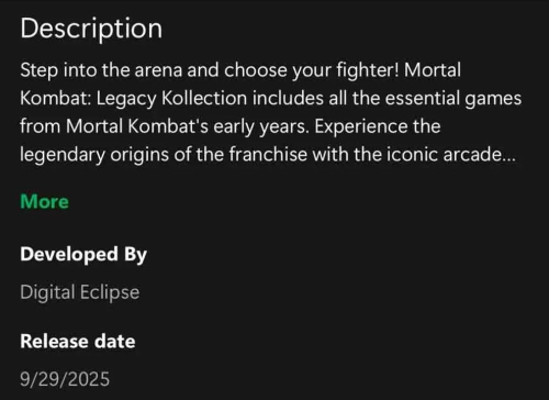 В приложении Xbox обнаружили дату выхода сборника Mortal Kombat: Legacy Kollection В приложении Xbox обнаружили дату выхода сборника Mortal Kombat: Legacy Kollection