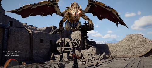 Битва с огромным механическим драконом в новом геймплее Crimson Desert