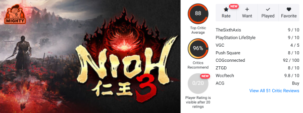 
                Nioh 3 стала еще одним &laquo;соулс-лайком&raquo;, покорившим критиков &mdash; у игры почти 90 баллов
            