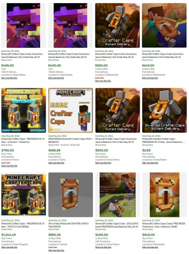 Коды на эксклюзивный плащ Crafter Cape из Minecraft продают на eBay за более чем 1000 долларов