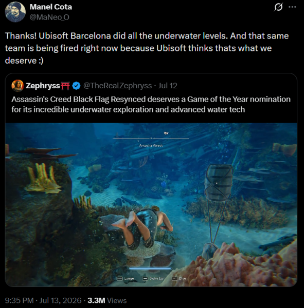 
                В сети восхитились подводными уровнями Black Flag Resynced. А Ubisoft уже уволила их авторов
            