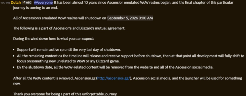 Project Ascension закрывается &ndash; крупнейший кастомный сервер World of Warcraft уходит после соглашения с Blizzard