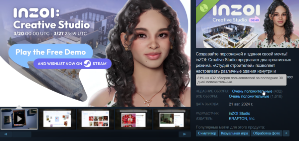 
                За три до релиза inZOI стала самой желанной игрой пользователей Steam. Она обошла Silksong и Deadlock
            